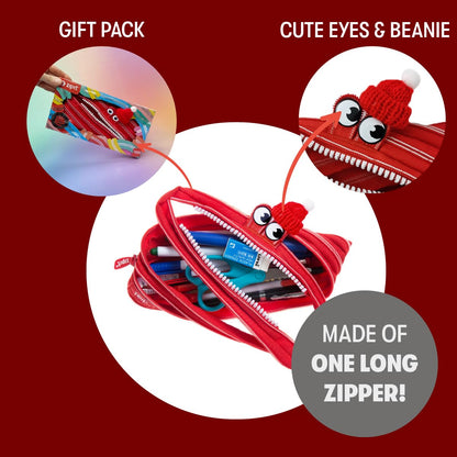 ZIPIT Monster Pencil Case for Kids, One Long Zipper Pencil Pouch, Gift-Ready Stationery Bag for Boys & Girls, Red