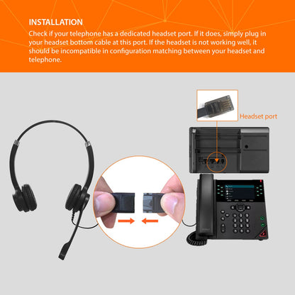 IPD IPH-255 Phone Headset with Noise Cancelling Microphone for Office and Call Center - Compatible with Yealink SIP,Snom, Greandsteam & LG landline Phones