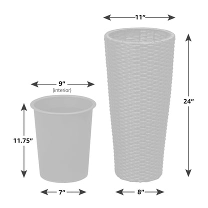 Balkene Home Noah Round Wicker Planter Tall Planter Decor Box for Adaptable Outdoor Furnishings All Weather Versatile Perfect Patio Herb Garden Living Space - 2 Piece Set - Mocha