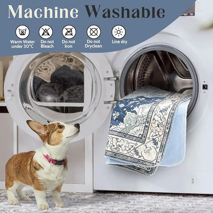 Washable Pee Pads for Dogs, 2 Pack Reusable Puppy Training Pads 24"x18" Super Absorbent Waterproof Dog Training Pads, Non-Slip Potty Pads, Whelping Pads Litter Mat Navy & Ecru