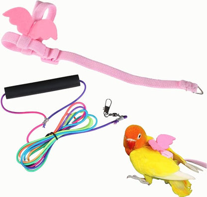 Pet Parrot Bird Harness and Leash, Adjustable Training Design Anti-Bite, Bird Nylon Rope with Cute Wing and Colorful Leash for Parrots Lovebird Cockatiel Conure Budgie (Pink with 236.2inch Leash,L)
