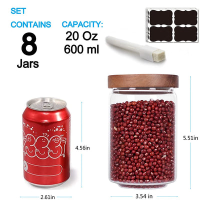 SAIOOL Kitchen Canisters Set of 6-8.5oz Glass Spice Jars With Acacia Airtight Lid and Labels Round Spice Bottles for kitchen Seasoning Baby Food Kids Snacks Meal Prep Containers Candle
