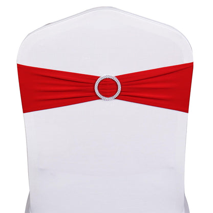 SINSSOWL Wedding Red Chair Sashes 100 Pack Spandex Chair Bows Bands with Buckles for Party Birthday Bridal Shower Engagement Banquets Anniversary Christmas Outdoor Events Decorations (Red)