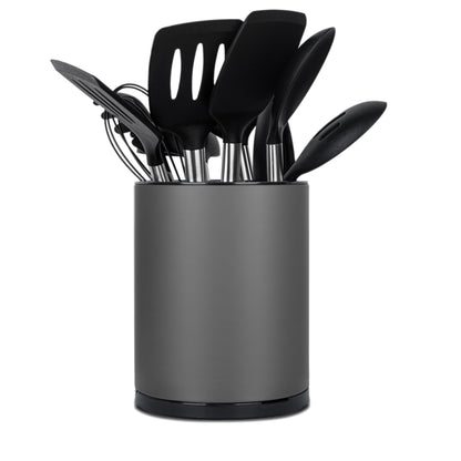 Haiyouneer Kitchen Utensil Holder for Countertop 360° Rotating Utensil Caddy Extra Large Utensil Crock Cooking Utensil Holder for Kitchen Counter (Dark Grey)