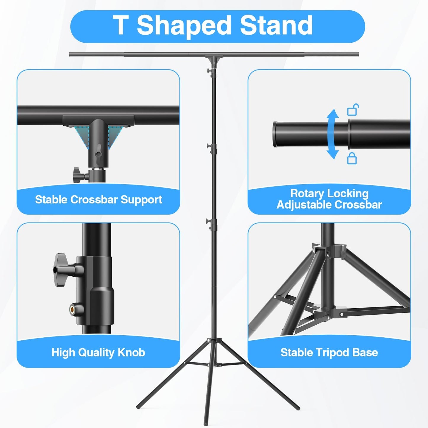 EMART T Shape Backdrop Stand 8.5x5ft, Adjustable Green Screen Photo Banner Holder with Water Bag and 4 Clamps Photography Background Support Kit for Parties, Photoshoot, Balloon