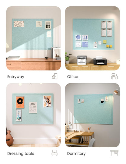 Fluxynara Large Bulletin Board, 47.2" x 35.4" Cork Board Alternative with 24 Safe Removable Adhesive Tabs, Foldable Felt Pin Board for Home Office, Classroom, Bedroom,Entryway for Walls—Aqua Blue