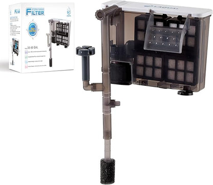 LAQUAL Aquarium Filter with Surface Skimmer, 30-50 Gallon Small Fish Tank Filter, Full Contact & 3 Layer Filtration, Quiet & Efficient, Waterfall Design for Increasing Oxygen, Hang on Back Filter