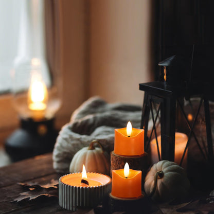 7LinRay 24 Pack Orange Flameless Tealights Candles, Flickering Battery Operated Tea Lights, Realistic Electric Fake LED Votive Candles for Halloween, Pumpkin, Thanksgiving, Christmas Decor