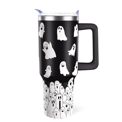 Hqhzaha Halloween Tumbler 40oz Cute Ghost Spooky Tumblers with Lid and Straw Halloween Spooky Gifts for Women Men Stainless Steel 40 Oz Coffee Cup Cute Spooky Gift for Adults