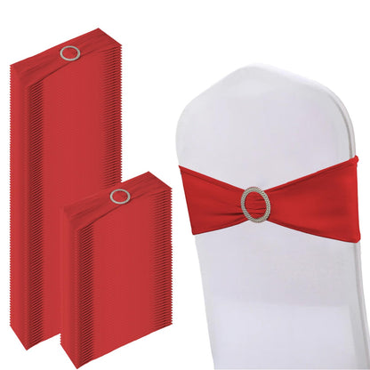 150 Pack Spandex Stretch Chair Sashes Bows, Elastic Stretch Chair Cover Bands Ties with Buckle Slider for Wedding Party Ceremony Reception Event Banquet Decoration (Red)