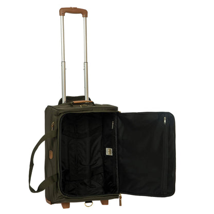 Bric’s X-Bag 21” Rolling Duffel – Water-Resistant Recycled Nylon Carry-On with Silent Wheels, Leather Details, Exterior Zipped Pocket, Garment Straps & Detachable Shoulder Strap – Olive