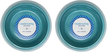 Country Living Set of 2 Teal Blue Bamboo Dog Bowls (16oz) – Naturally Sourced Bamboo Design, Non-Toxic, Durable, Dishwasher & Microwave Safe and Pet-Safe Feeding Dish, Ideal for Small to Medium Dogs