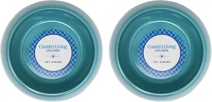 Country Living Set of 2 Teal Blue Bamboo Dog Bowls (64oz) – Naturally Sourced Bamboo Design, Non-Toxic, Durable, Dishwasher & Microwave Safe and Pet-Safe Feeding Dish, Ideal for Extra Large Dogs