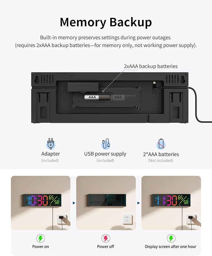 Digital Wall Clock, Large Display Digital Clock with 11 RGB Colors, Wall Clock with Night Light, Alarm Clock, Date, Week, Temp, DST for Living Room, Bedroom, Classroom Decor, Gift for Senior Mom Dad