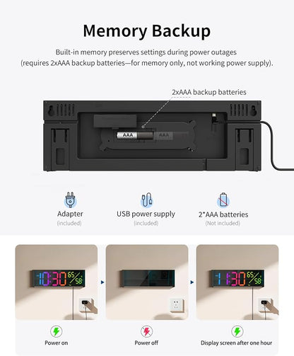 Digital Wall Clock, Large Display Digital Clock with 11 RGB Colors, Wall Clock with Night Light, Alarm Clock, Date, Week, Temp, DST for Living Room, Bedroom, Classroom Decor, Gift for Senior Mom Dad