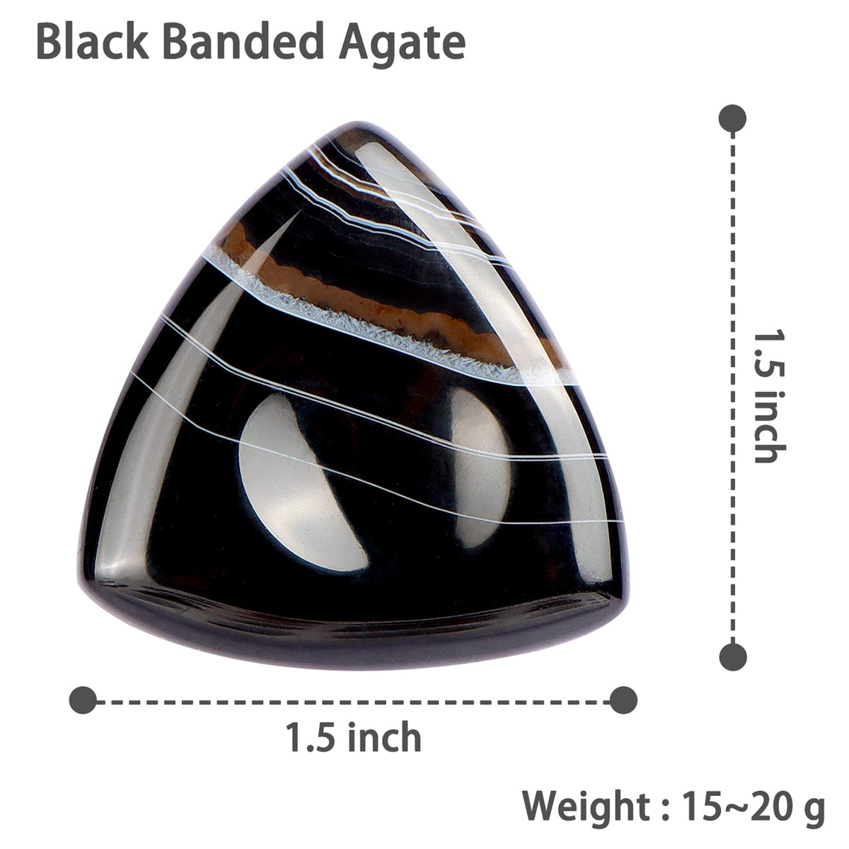 LEADGEM Thumb Black Band Onyx Worry Stone for Anxiety Healing Crystals Agate Triangular Shaped Palm Stones for Anxiey Relief 1.6”