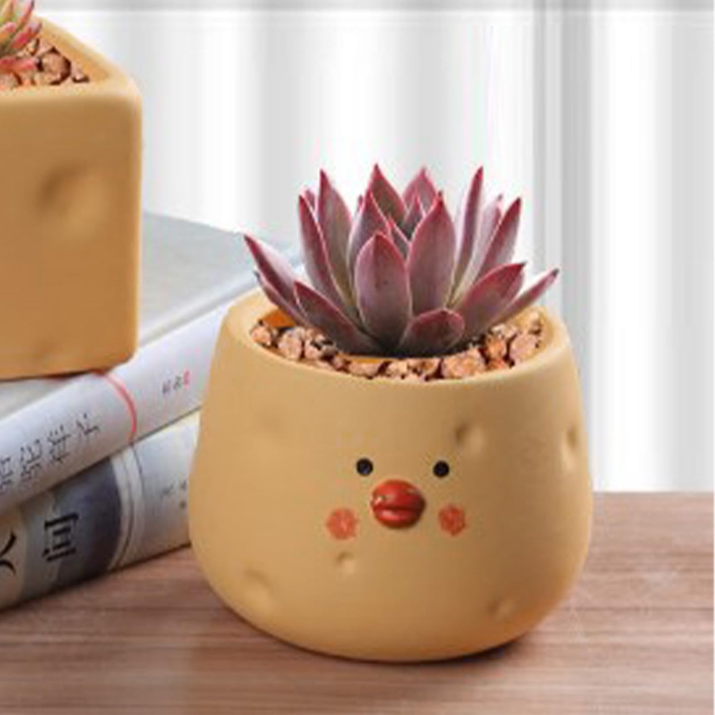 TOPINCN Yellow Chicken Planter Ceramic Cute Flower Pot Cartoon Chick Planter Pot for Indoor Outdoor Home Garden Decoration (Bowl Shape)