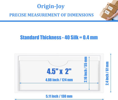 Origin-Joy 35 PCS Self Adhesive Index Card Pockets with Top Open, Clear Plastic Label Holder for Cards of Note, Library and Business, Adhesive Label Pockets & Card Holder (4.5 x 2 inch)