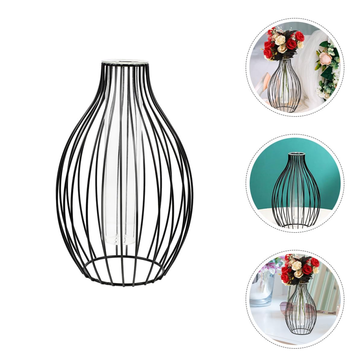 DOITOOL Glass Propagation Station Hydroponic Planter with Hollow Iron Frame and Glass Tubes, Small Terrarium Plant Holder for Home Desk Decoration