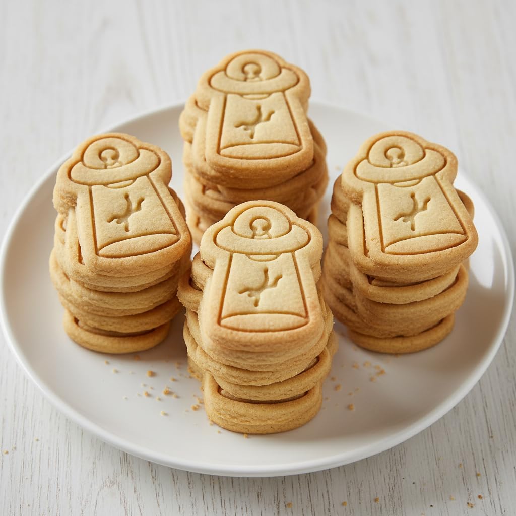 BAKERLOGY UFO Abduct Man Mini Cookie Cutter and Stamp Set – Alien Spaceship Biscuit Cutter Fondant Embosser for Sci-Fi Baking, Halloween Cupcake Toppers, Abduction Dessert Decoration Tool