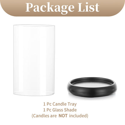 Sziqiqi Black Hurricane Candle Holder - Clear Glass Pillar Candle Holder Cylinder Lantern with Metal Tray for Mantel Fireplace Coffee Dining Table Decorative Table Centerpieces for Christmas Wedding