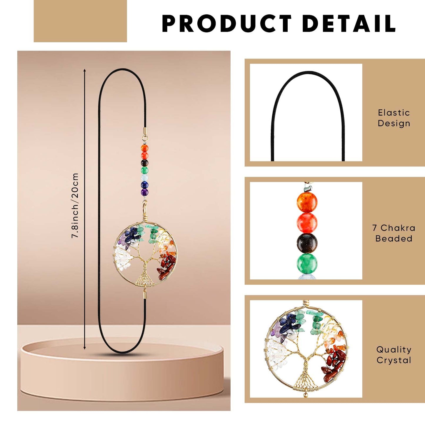 Sabary 4 Pieces Crystal Bookmarks for Book Lovers Tree Elastic Bookmark for Women Handmade Antique Beading 7 Chakra Crystals Tree Shape for Office Teacher Student Reading Birthday Gifts
