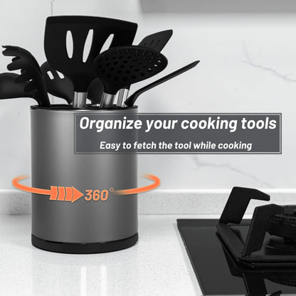 Haiyouneer Kitchen Utensil Holder for Countertop 360° Rotating Utensil Caddy Extra Large Utensil Crock Cooking Utensil Holder for Kitchen Counter (Dark Grey)