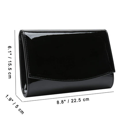 CHARMING TAILOR Patent Leather Flap Clutch for Women Classic Elegant Evening Bag Chic Dress Purse (Black)