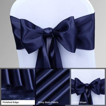 Satin Chair Sashes Ties - Babenest Upgraded 50 pcs Chair Ribbons Bows for Wedding Banquet Party Christmas Baby Shower Events Decoration (Navy Blue)