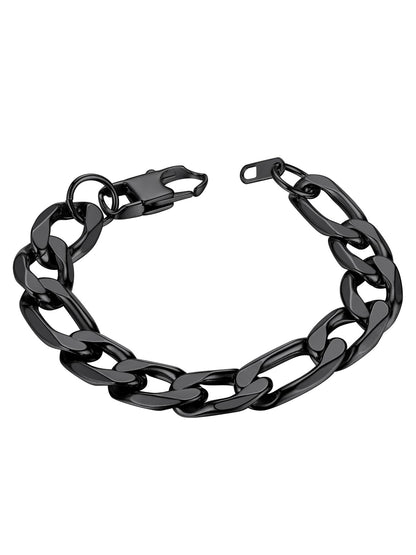 ChainsHouse Black Figaro Bracelet for Men Women, 13mm 7.5" Link Chain Bracelet Punk Hip Hop Jewelry Stainless Steel Figaro Bracelets