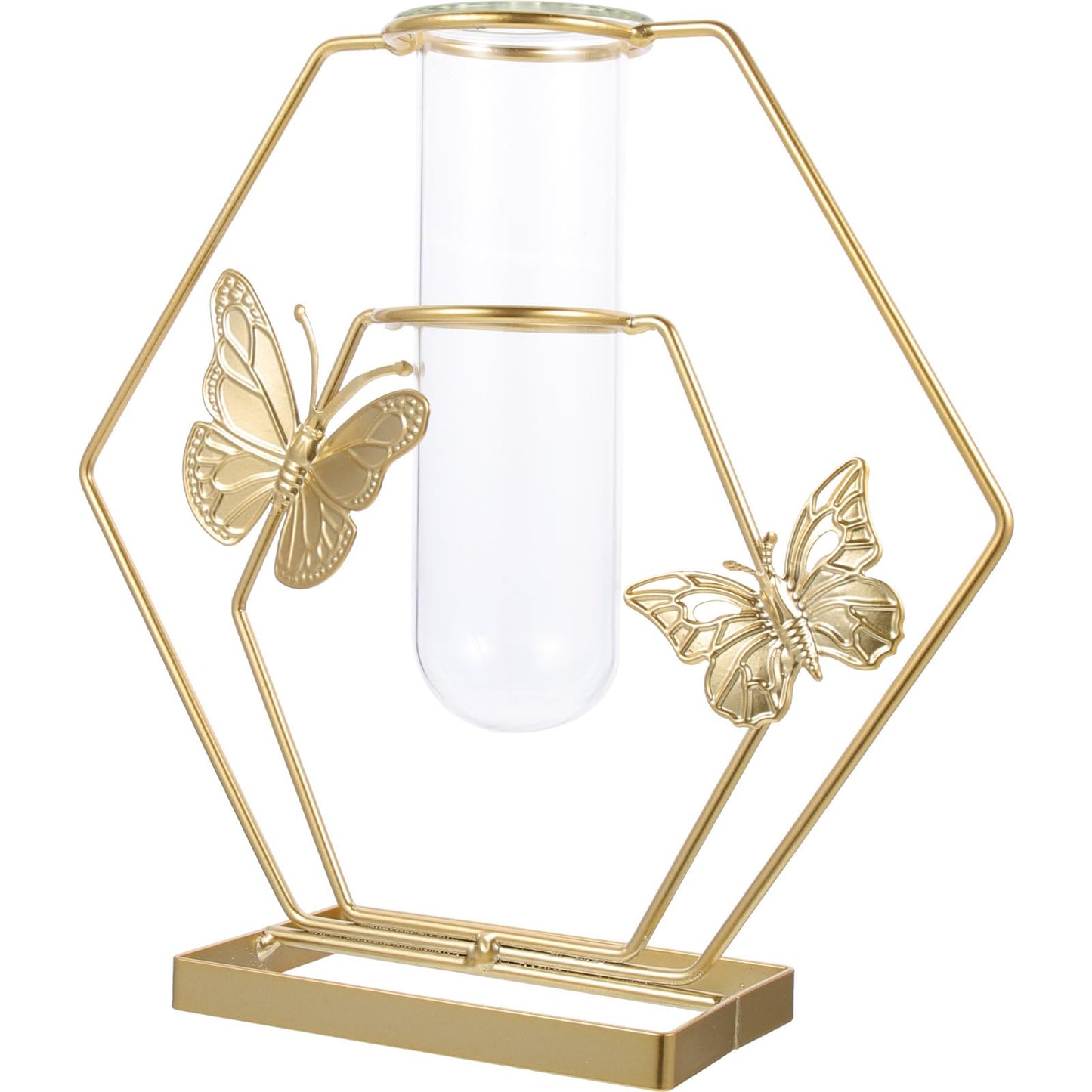 JOINPAYA Hydroponic Glass Flower Vase with Metal Hexagonal Frame, Butterfly Pattern Decorative Desktop Terrarium, Delicate Plant Holder for Home and Office Décor
