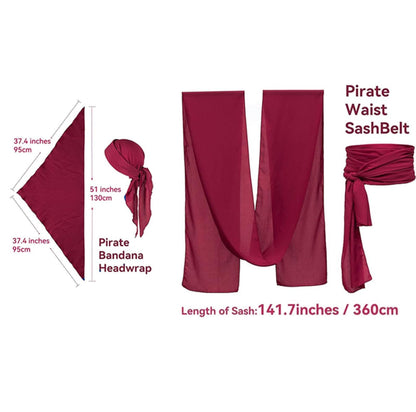 KOTORA Pirate Costume Pirate Head Scarf Bandanas Belt Waist Sash Medieval Belt Pouch Coin Purse Leather Hook Festival Sets (Pattern02 Brown)