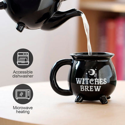 RAISLY Witch Brew Cauldron Coffee Mug 300ml/10oz Ceramic Beverage Mugs, Adorable Sorceress’s Potion Themed Water Cups, All-Season Drinkware, Ideal for Halloween Birthday and Party Presents