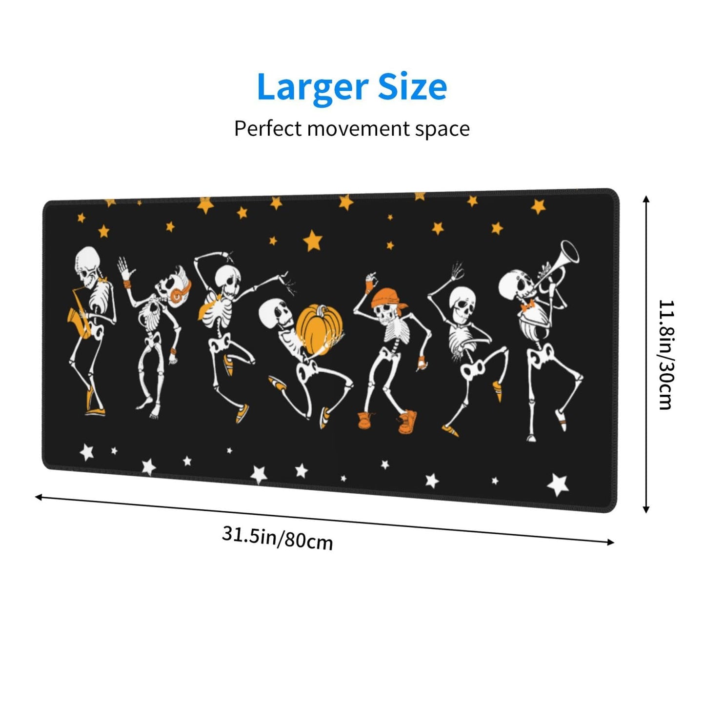 Dancing and Musical Skeletons Mouse Pad Large Gaming Mousepad, Long Big XL Waterproof Desk Mats Full Desk Keyboard Mat Computer Pad Desk Matt with Stitched Edges Non-Slip Desktop Mat, 31.5 * 11.8 in