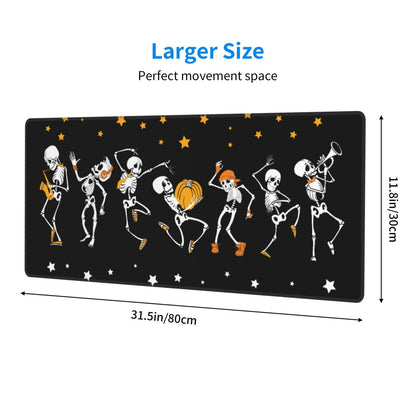 Dancing and Musical Skeletons Mouse Pad Large Gaming Mousepad, Long Big XL Waterproof Desk Mats Full Desk Keyboard Mat Computer Pad Desk Matt with Stitched Edges Non-Slip Desktop Mat, 31.5 * 11.8 in