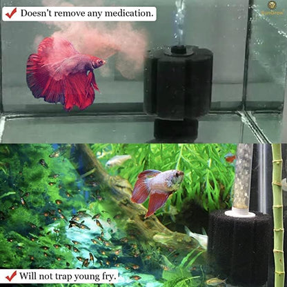 SunGrow 10-Gallon Betta Sponge Filter, Underwater Center Aquarium Filter, Attach it to Air Pump (Not Included) to Run, Works for Tropical Fish & Breeder Aquarium, Perfect for Fry & Small Fish, 2 Pcs