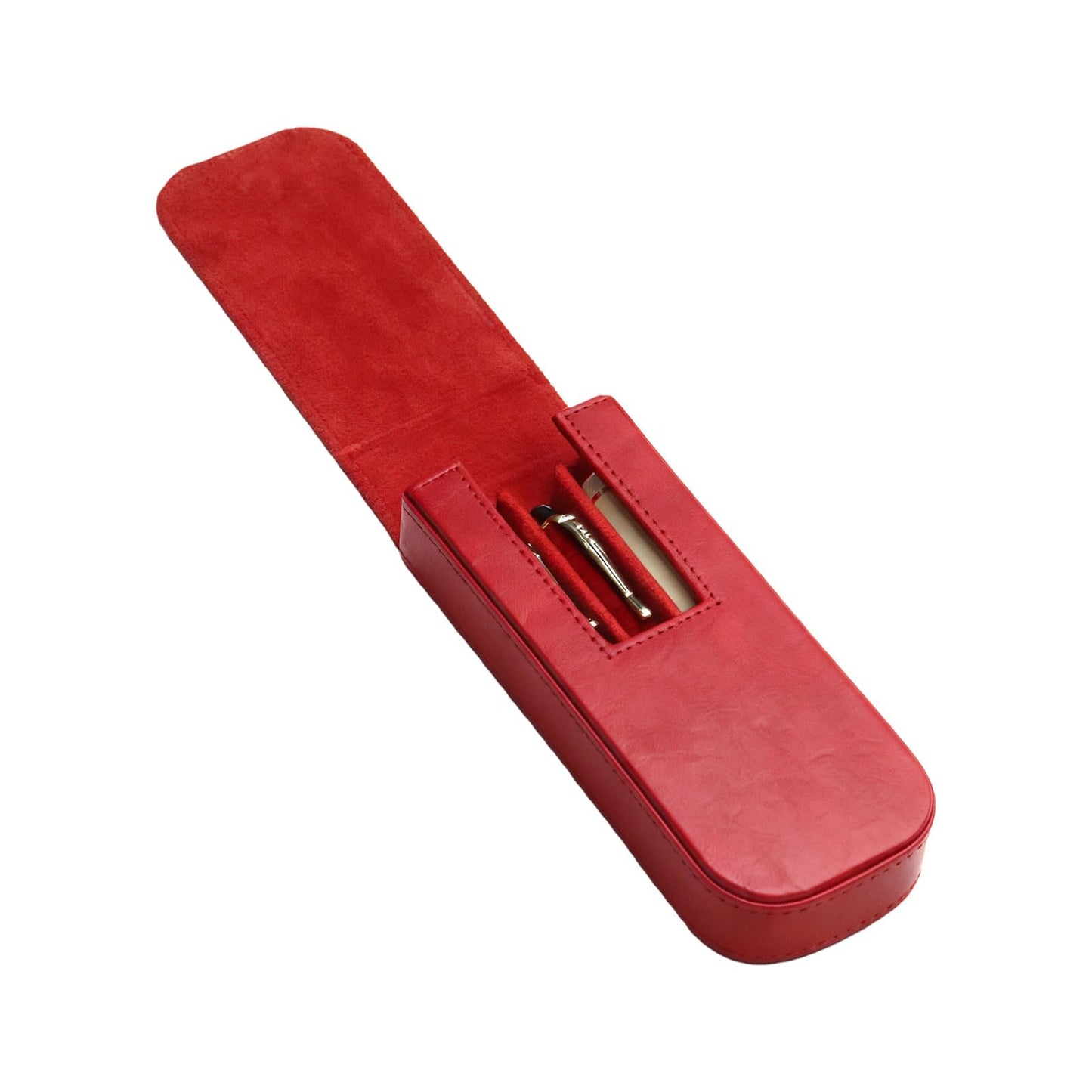 MIVLXLX PU Leather Triple Pen Case Pencil Pouch Holder for Three Fountain Ballpoint Rollerball Pens and Pencils Gift Choice for Man/Woman/Office (red)