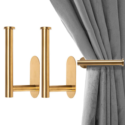 2 Pack Adhesive Curtain Holdbacks, No Drill Metal Curtain Tie Backs Holders for Drapes, Self-Adhesive Curtain Pull Backs Hooks for Windows and Doors - (2,Gold)