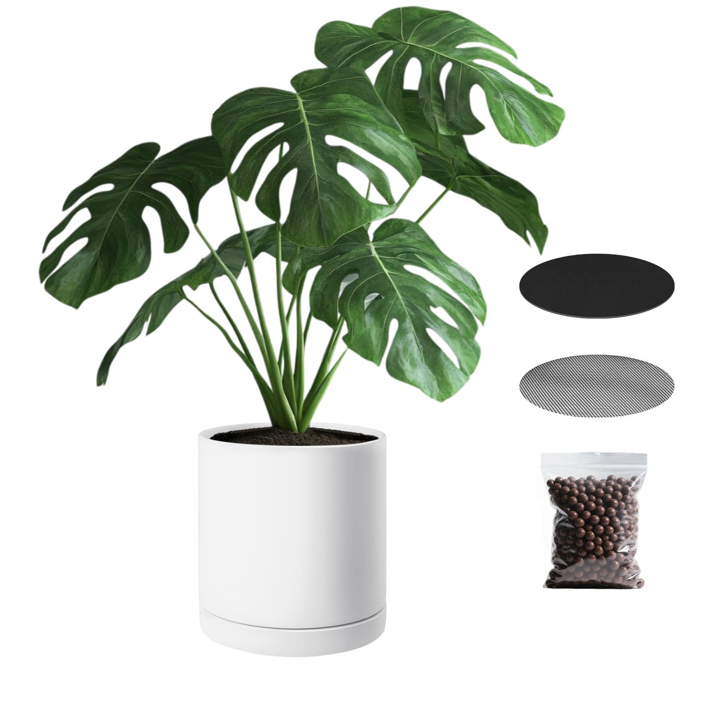 VEVOR Plant Pot, 12-Inch Ceramic Pots for Plants with Drainage Holes, Non-Slip Pads & Detachable Saucer, Modern Ceramic Flower Pots, Indoor and Outdoor Tree Planter Pot, Home & Office