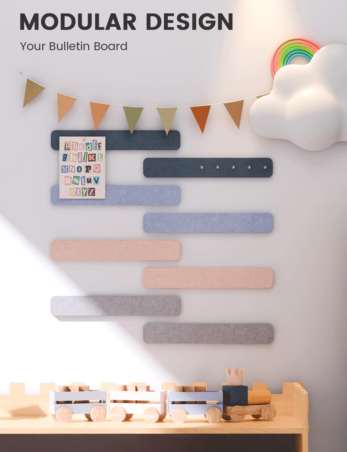 Fluxynara Cork Board Alternative Felt Strip Board 8-Pack 13"x2", Office Pin Board with 50 Push Pins, Adhesive Install for Bedroom Door & Home Office (Heather Grey)