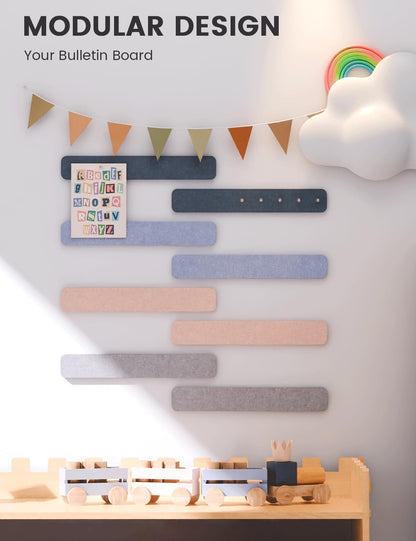 Fluxynara Cork Board Alternative Felt Strip Board 8-Pack 13"x2", Office Pin Board with 50 Push Pins, Adhesive Install for Bedroom Door & Home Office (Heather Grey)