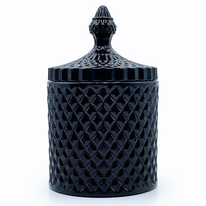 YILUSHENGHUA Colorful Glass Jar With Lid,Mystery Jewelry Jar,Large Halloween Candy Dish,Trinket Dish,Candy Cookie Jars,Buffet Biscuit Containers Food Storage(Black)