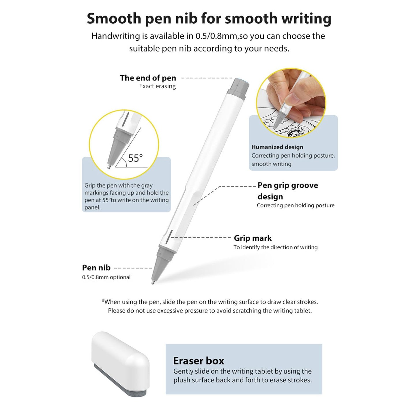 LAISANIM LCD Writing Pad with Instantly Erase, Basics Reusable Writing Pad, Digital Drawing Tablet, Includes Pen, Eraser, for Student Wokers.