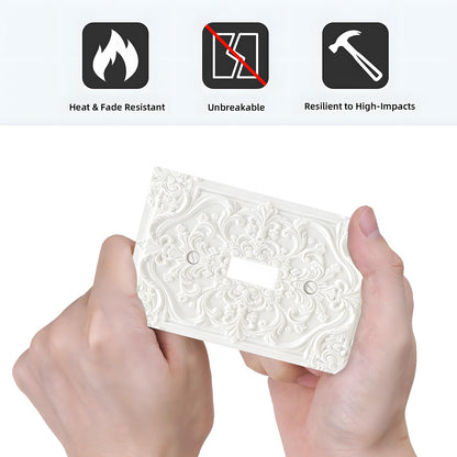Wpshijia Decorative Light Switch Plate Covers Chalk White 3D Floral Embossed 1 Gang Light Switch Cover Plate Single Toggle Wall Plate Outlet Covers Faceplate for Bedroom Home Decor
