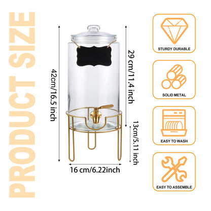 Drink Dispensers for Parties 1 Gallon, Bevarage Dispenser with Stand,Glass Drink Dispenser With Stainless Steel Spigot + Marker & Chalkboard, Ideal for Lemonade,Juice, Tea, and Party Drinks