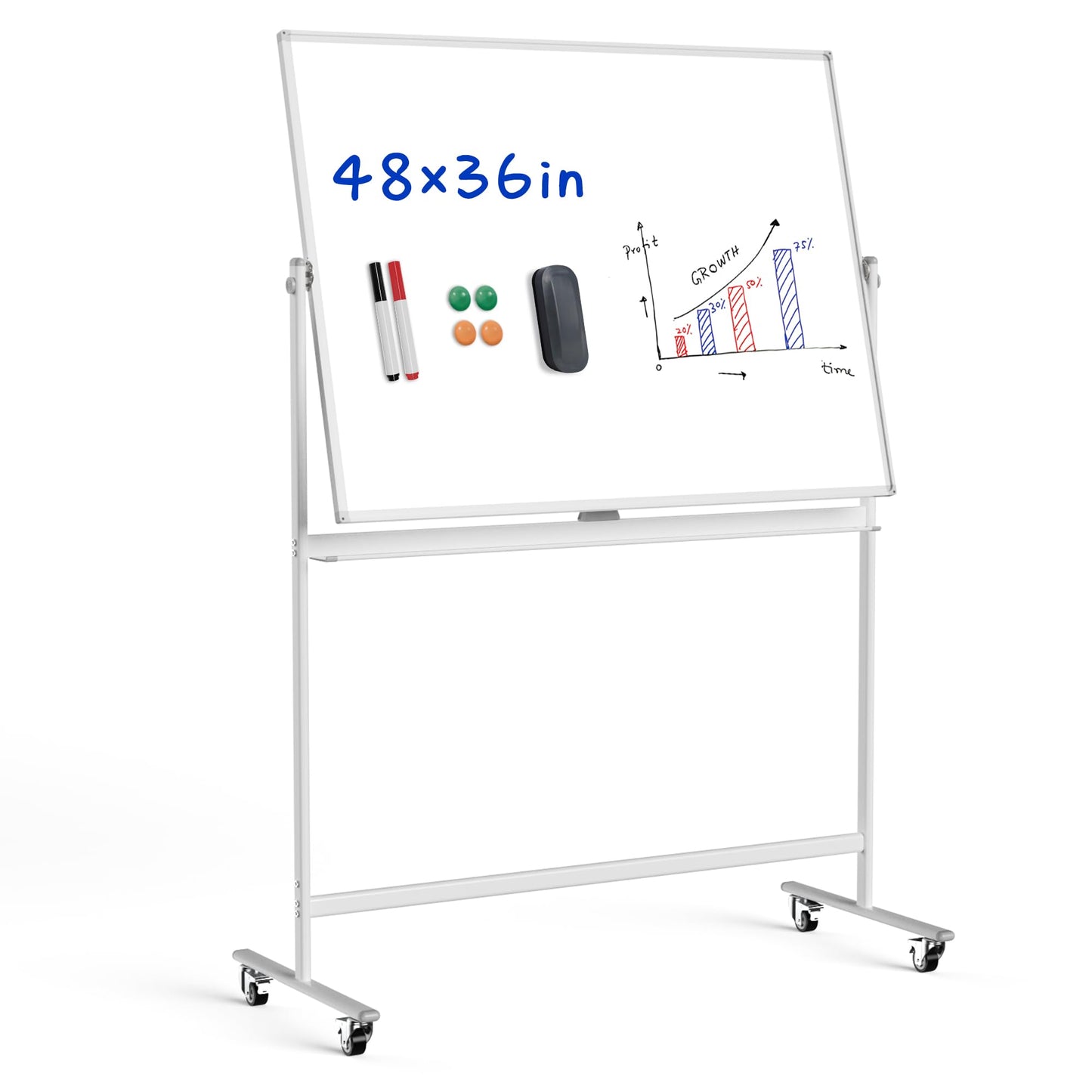 Rolling Whiteboard/w Height Adjustable, Mifuro 24 X 36 Large Portable Dry Erase Board with Stand and Wheels for Office,Classroom &School, White