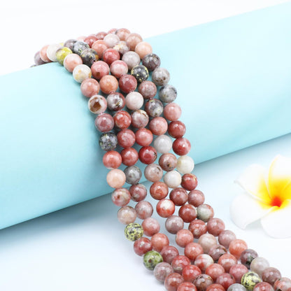 CMBYN Natural Stone Beads Round Genuine Real Stone Beading Strand Loose Gemstones DIY Smooth Bead for Bracelet Necklace Earrings Jewelry Making (Red Plum Blossom Stone, 8mm 45 Pieces)