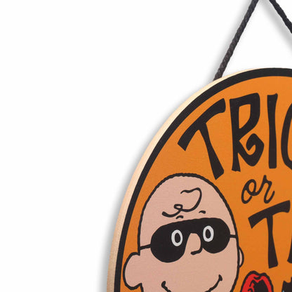 Peanuts Charlie Brown and Snoopy Trick or Treat Hanging Wood Wall Decor - Fun Snoopy Halloween Sign for Home Decorating