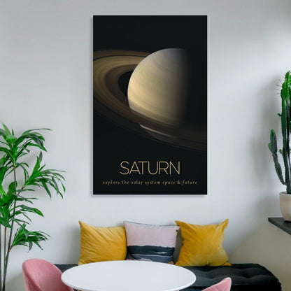 LGDSBHH Minimalist Saturn Solar System Canvas Wall Art - Educational Space Planet Poster - Science Classroom & Kids Bedroom Decor - 12x18 Inch (Unframed)