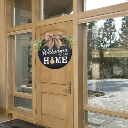 Welcome Wreaths Sign Wreaths Interchangeable Wooden Seasonal Welcome Sign Welcome to Our Home Wreath with Burlap Bow, Greenery and Seasonal Ornaments 12" Decrations for All Seasons